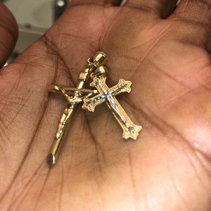 2 14k yellow gold crucifix pendants